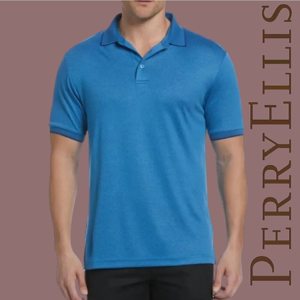 Perry Ellis men's teal short sleeves polo shirt - large - Picture 7 of 7